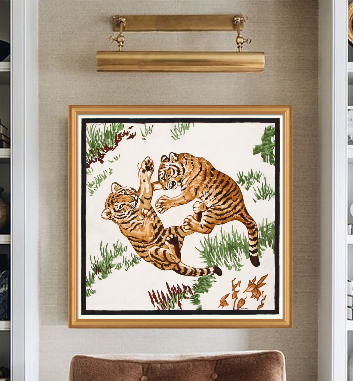 Hermes Scarf Framed in Gilted Frame at 1stDibs